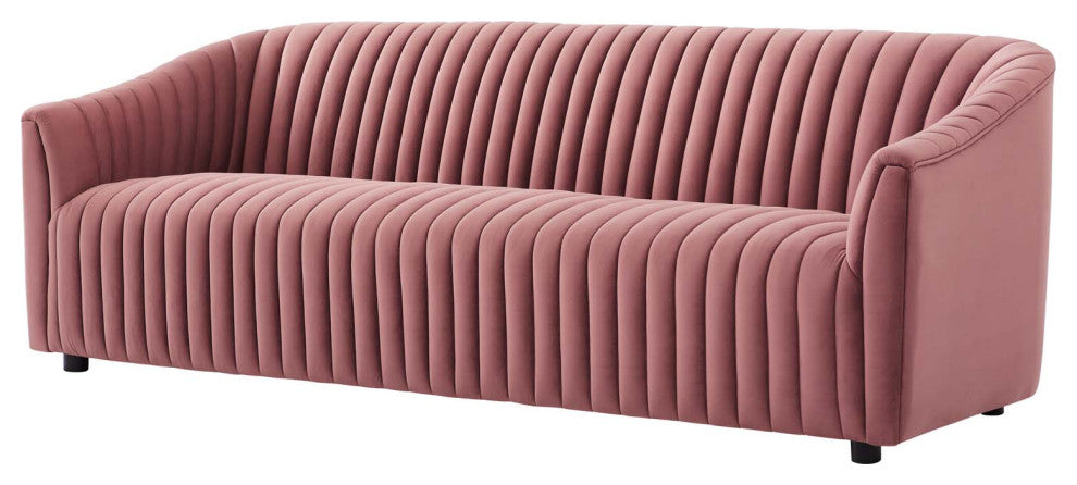 Tufted Sofa, Pink, Velvet, Modern, Mid Century Living Hotel Lounge Cafe Lobby