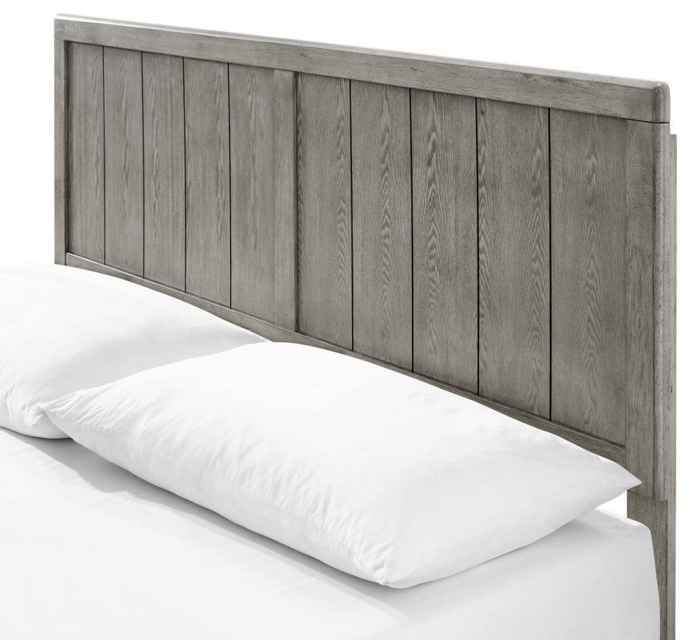 Platform Bed Frame, King Size, Wood, Gray, Modern Mid-Century, Bedroom
