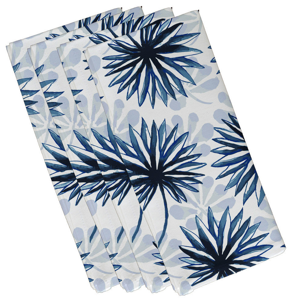 22"x22" Spike and Stamp, Floral Print Napkin, Blue, Set of 4