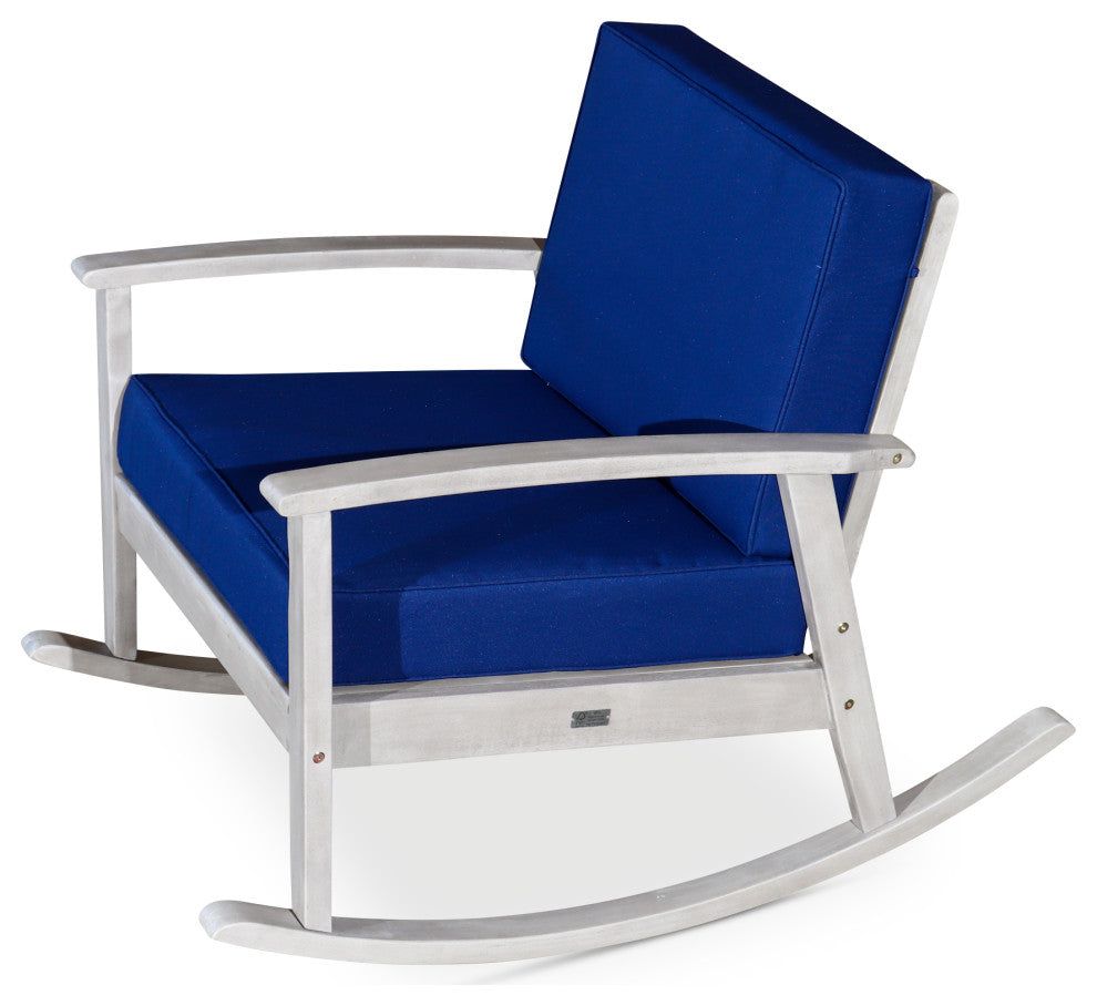 DTY Outdoor Living Longs Peak Eucalyptus Rocker w/ Cushions, Silver Gray, Navy