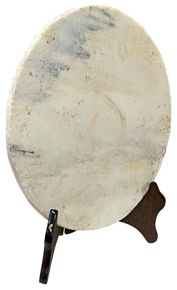 Chinese Natural Dream Stone Round White Fengshui Plaque Birdcage, Hws2259
