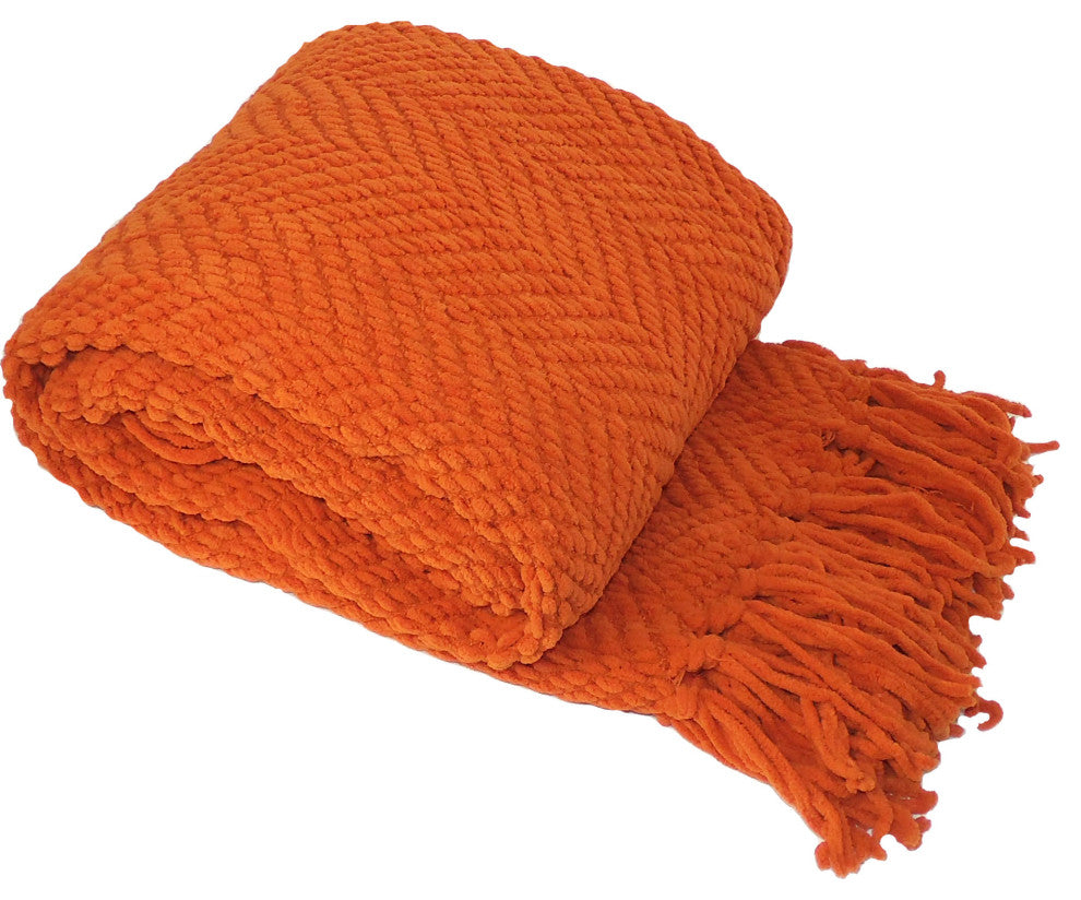 Tweed Knitted Throw Blanket, Burnt Orange, 60"x80"
