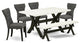 6-Piece Set, Dark Gotham Gray Seat Chairs, Bench and Table, Linen White/Black