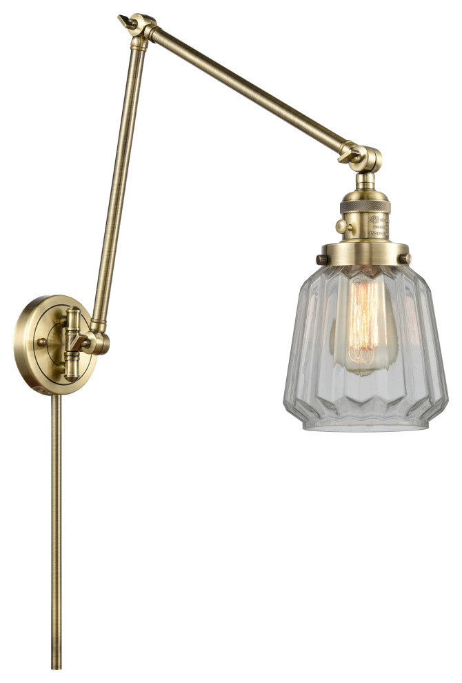 Chatham Swing Arm With Switch, Antique Brass, Clear, Clear