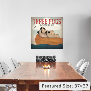 "Three Pugs in a Canoe v.3 " by Ryan Fowler, 18x18x1.5"