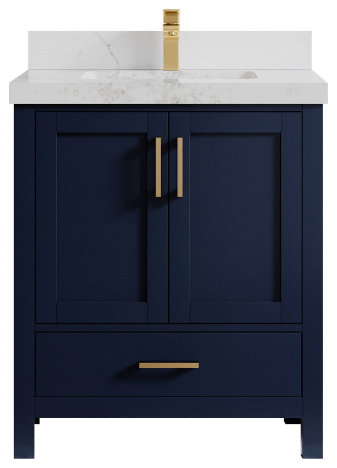 Malibu 30 Single Sink Bath Vanity in Navy Blue 2" Calacatta Nuvo