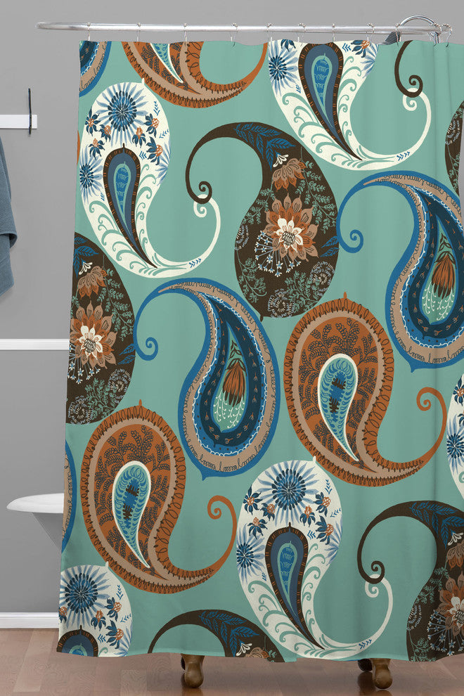 Deny Designs Pimlada Phuapradit Teal Floral Paislys Shower Curtain