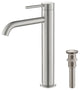 Circular Brass Single Handle Bathroom Faucet KBF1009, Brush Nickel, With Drain