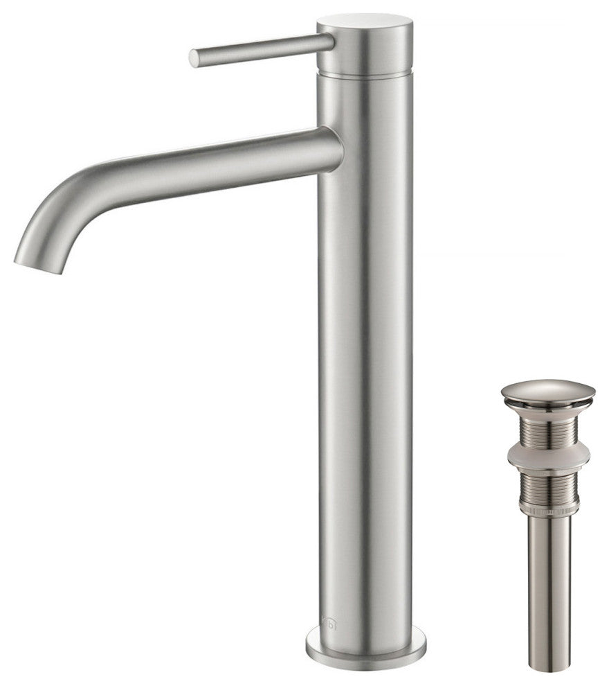 Circular Brass Single Handle Bathroom Faucet KBF1009, Brush Nickel, With Drain