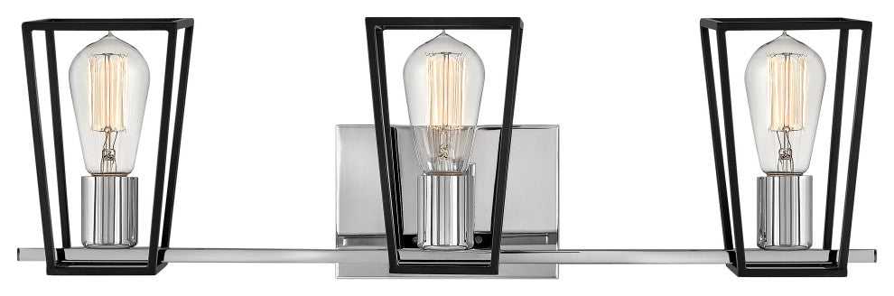 Hinkley Filmore 24" Three Light Bath Vanity Fixture, Chrome + Black