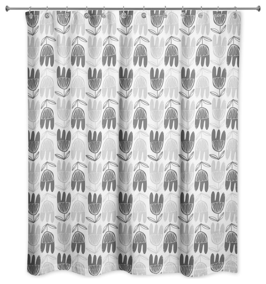 Mid Mod Gray Florals 71x74 Shower Curtain