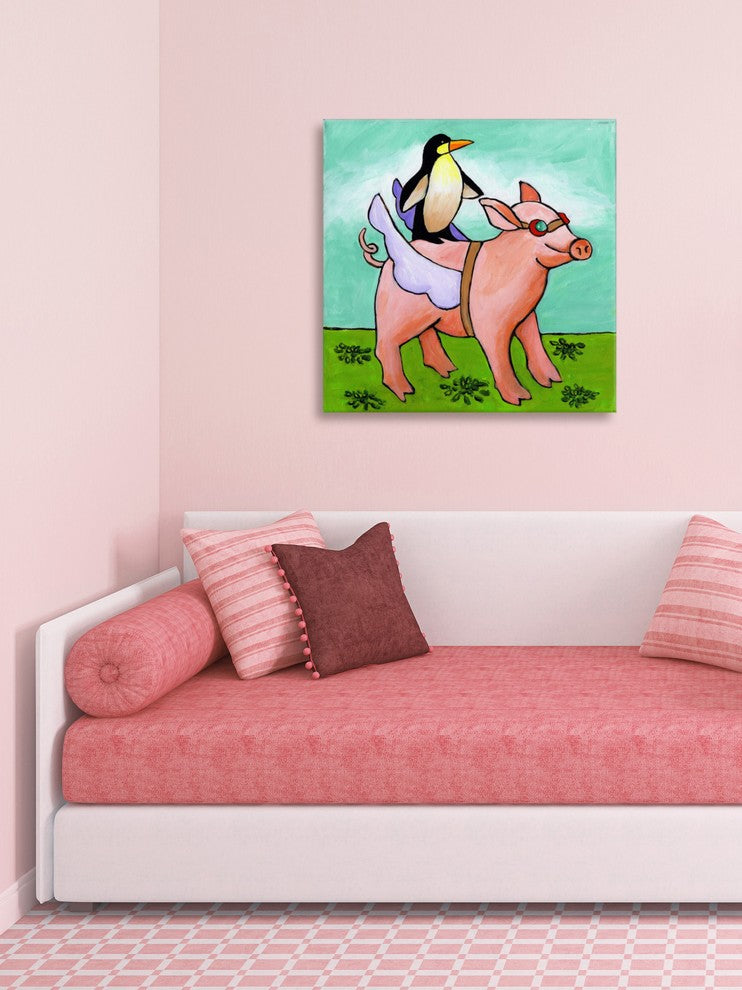 Marmont Hill, "Pig and Penguin" by Janet Nelson Painting Wrapped Canvas, 32x32