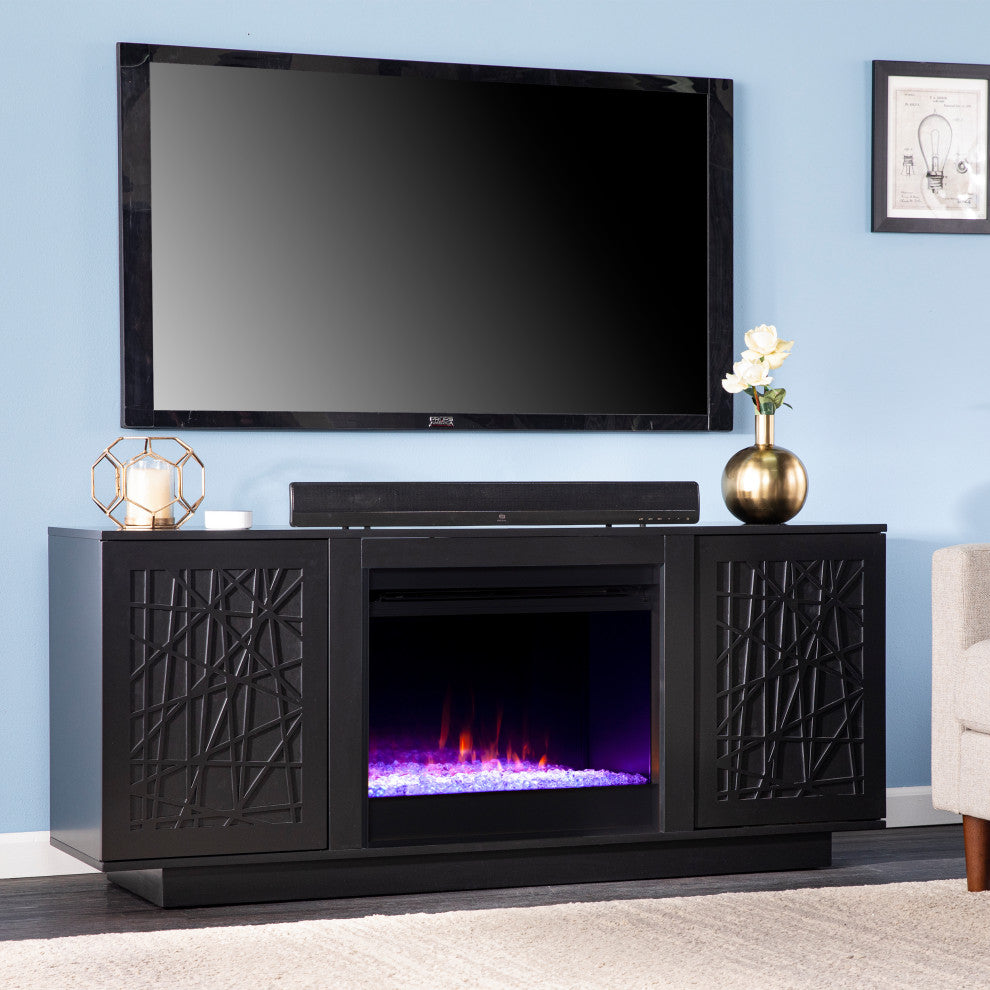 Vivian Color Changing Fireplace With Media Storage, Black