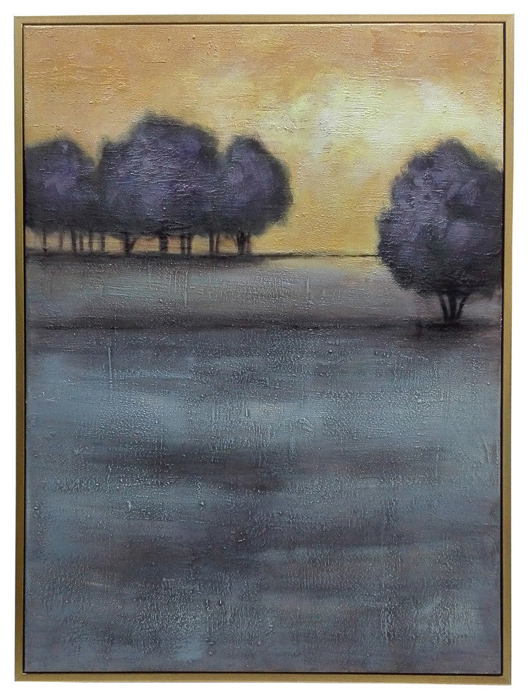 Hanging Art Painting With Trees and Gold Frame Border