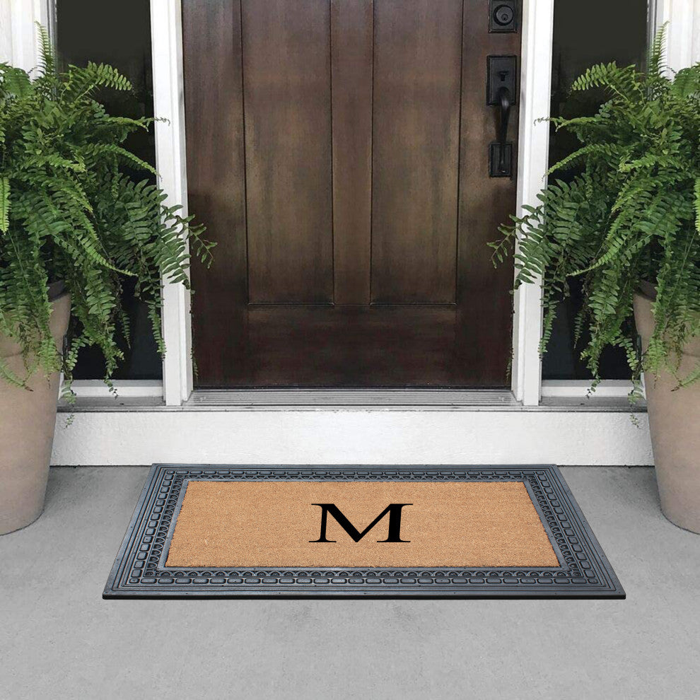 Rubber And Coir, Black/Beige  24"x39" Heavy Duty Outdoor Monogrammed Doormat, M