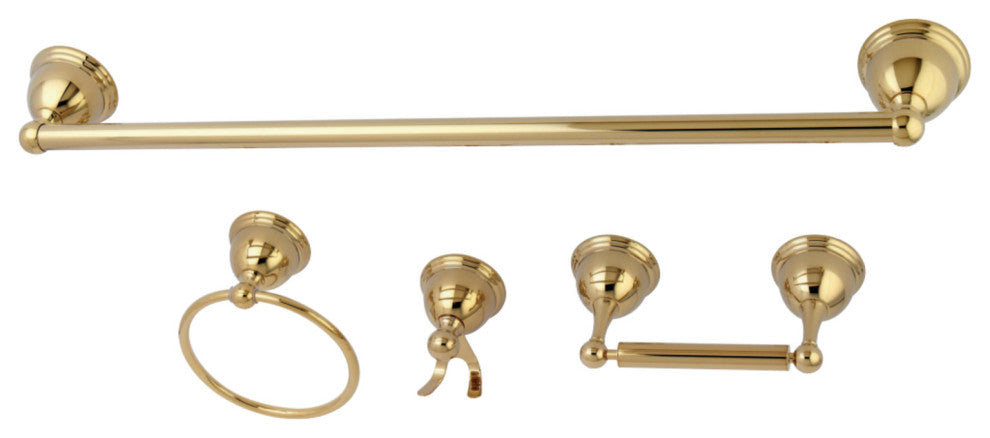 Kingston Brass 4-Piece Towel Bar Bathroom Hardware Set, Polished Brass