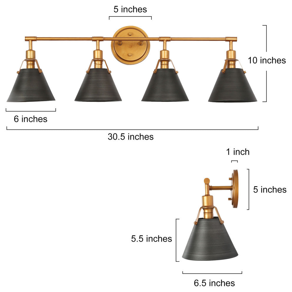 LNC Modern 4-Light Bathroom Vanity Light, Antique Brushed Gold/Gray