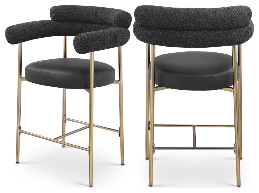Blake Vegan Leather/Boucle Fabric Upholstered Counter Stool, Set of 2, Black