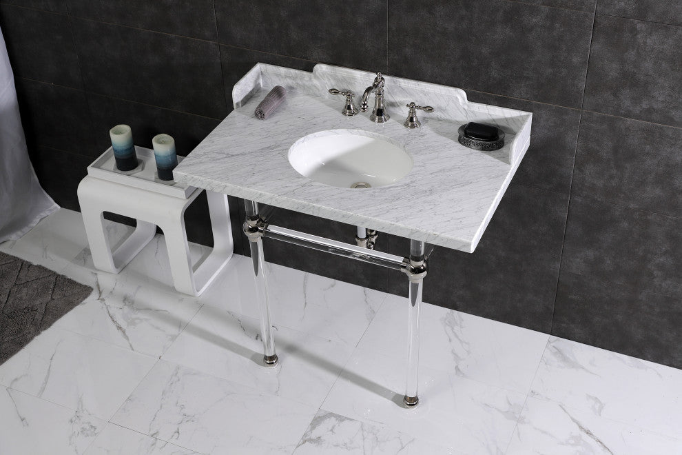 Kingston Brass LMS3630MA6 36" Carrara Marble Console Sink, Acrylic Legs