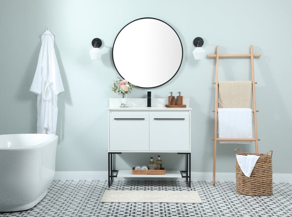 Sue 36" Single Bathroom Vanity, White, With Backsplash