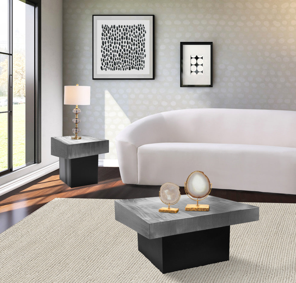 Palladium Textured Metal End Table, Silver