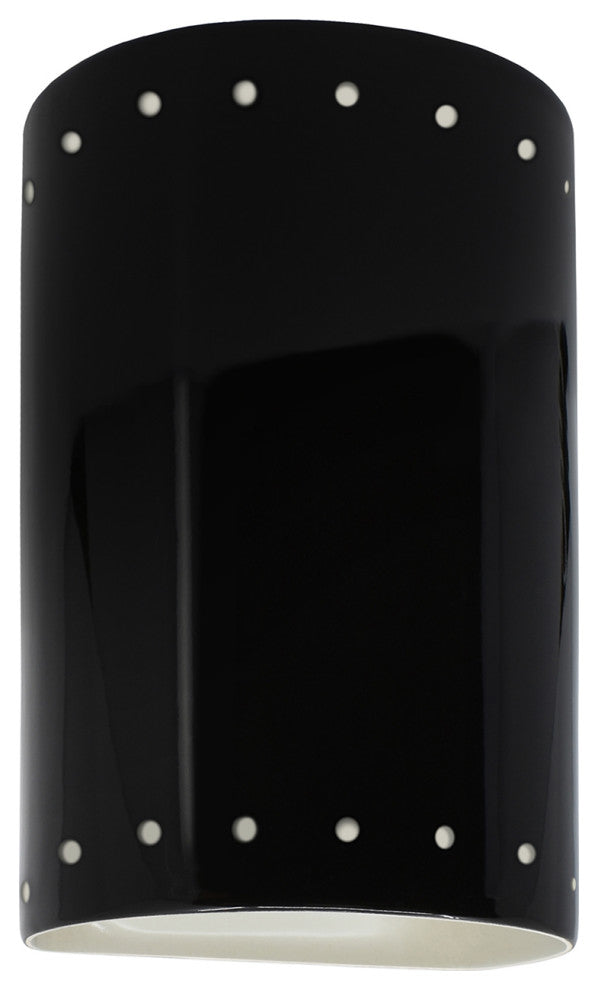 Ambiance Small Cylinder Perfs Wall Sconce, Closed, Black, Matte White, LED