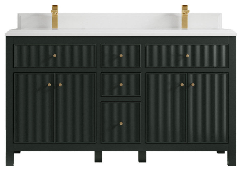 Sonoma 60 Double Bathroom Vanity in Dark Forest Green with 1.5"  White Quartz.