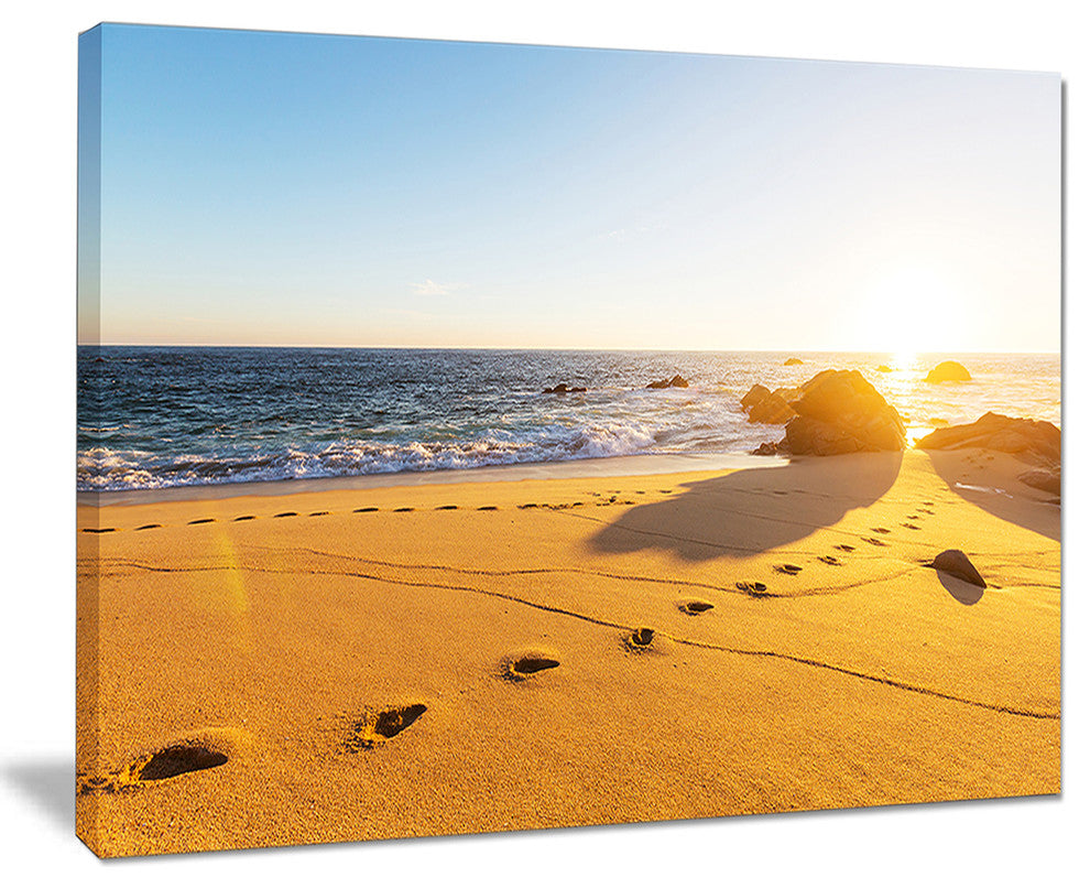 "Large Footprints On Beach Sand" Modern Beach Canvas Art Print, 20"x12"