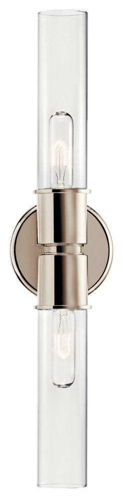 Aviv 24" 2 Light Wall Sconce With Clear Glass, Polished Nickel