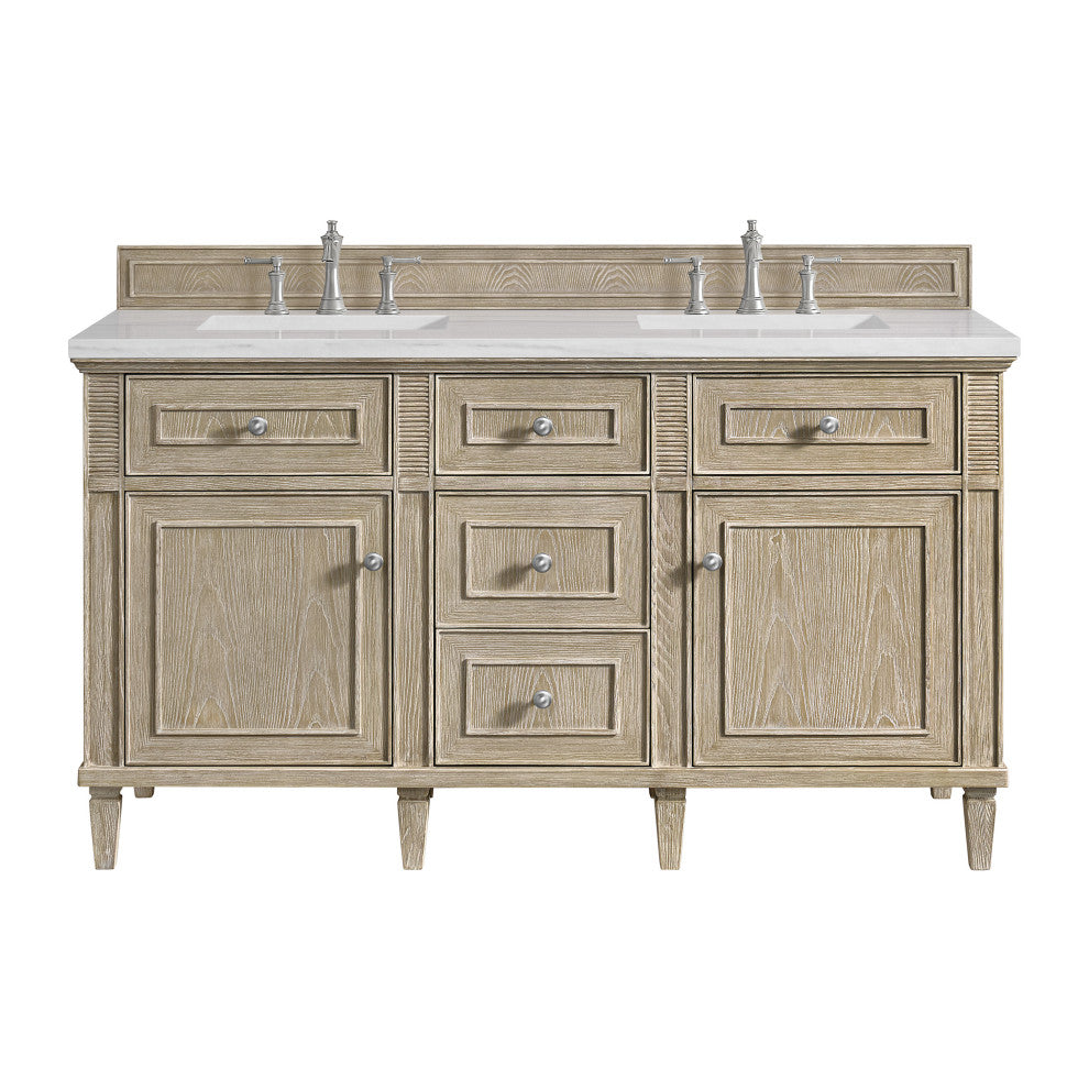 Lorelai 60" Double Vanity, Oak, 3 CM Arctic Fall Solid Surface Top