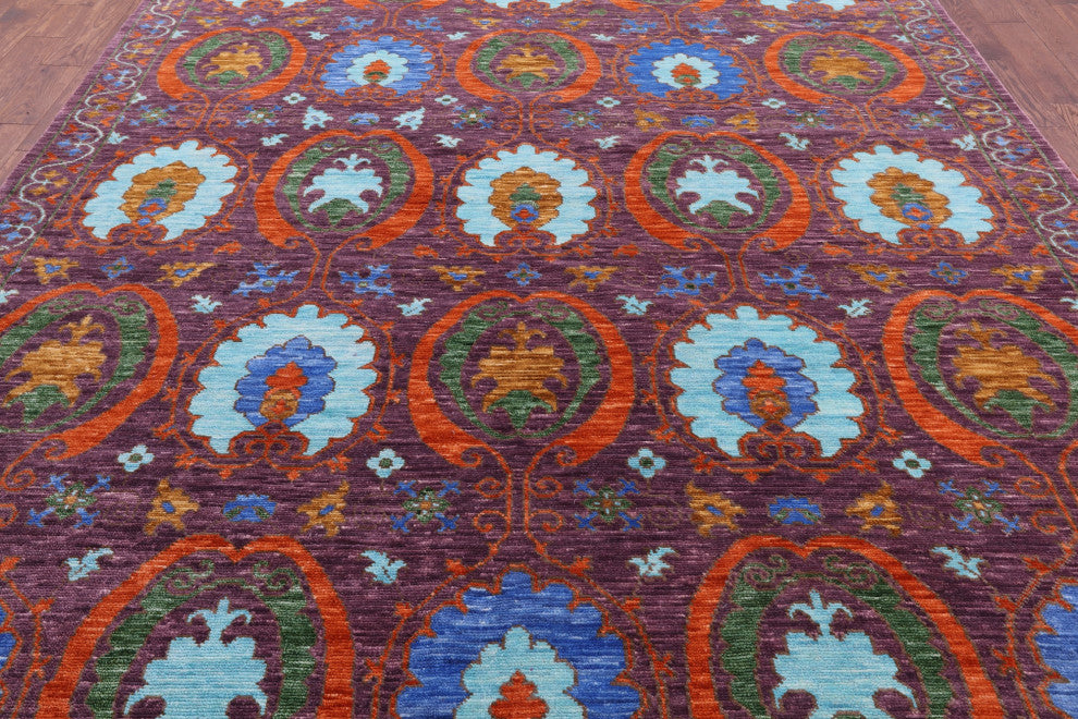 9' 2" X 12' 1" Handmade William Morris Wool Rug - Q15424