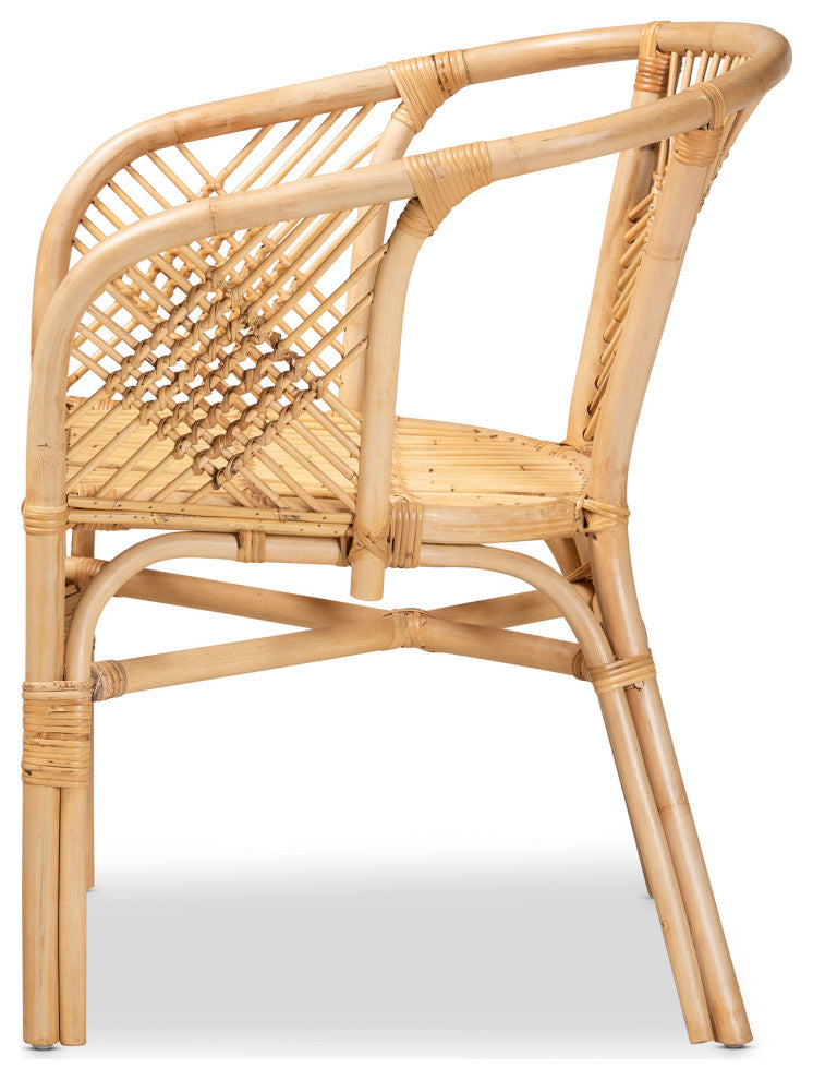 Sena Modern Bohemian Rattan Dining Chair, Natural Brown