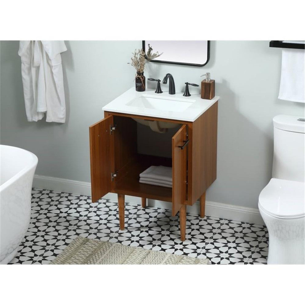 Elegant Decor Cyrus 24" Aluminum MDF Single Bathroom Vanity in Teak