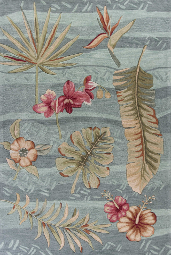 HomeRoots 3'x5' Seafoam Green Hand Tufted Tropical Plants Round Indoor Area Rug
