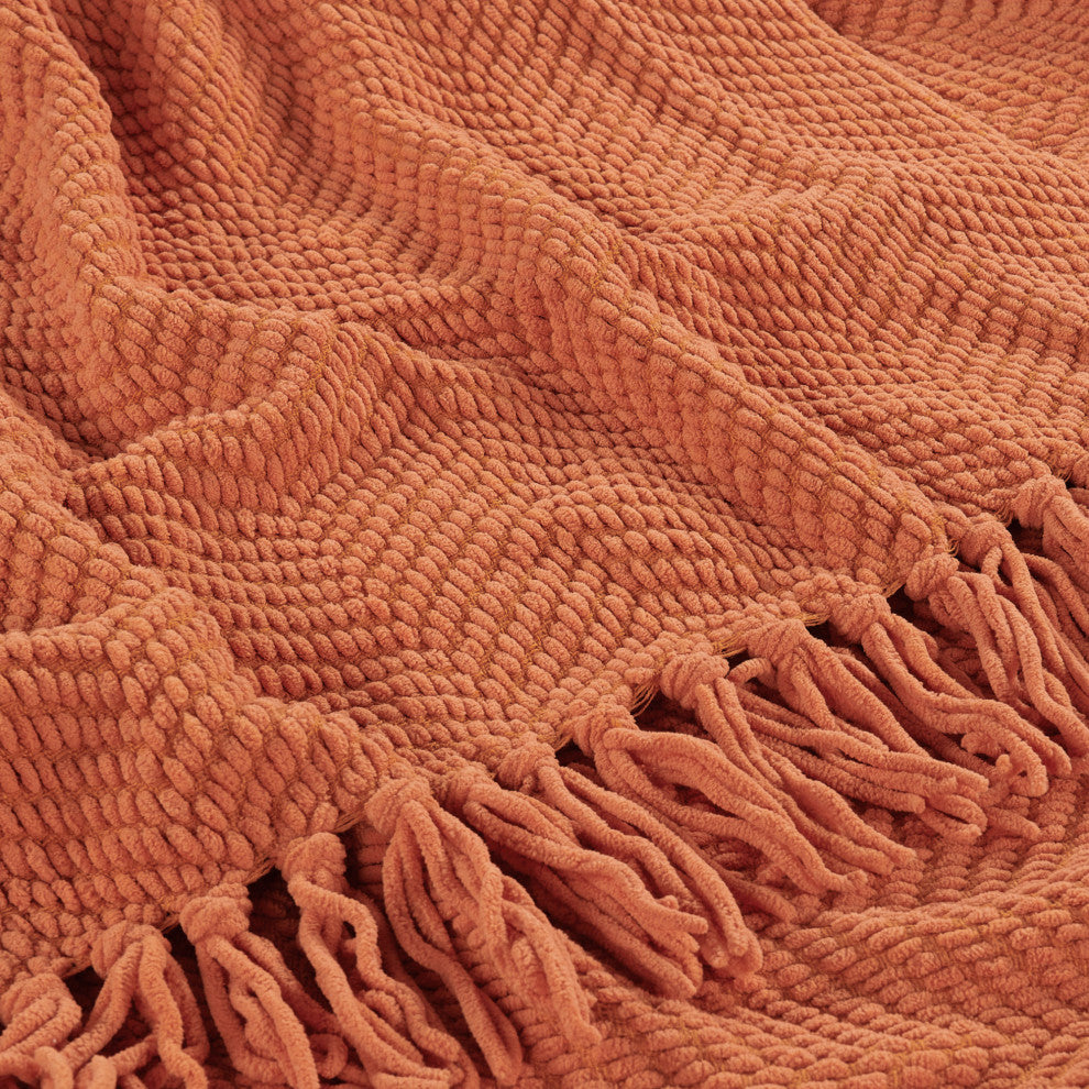 Tweed Knitted Throw Blanket, Rust, 50"x60"