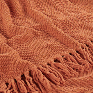 Tweed Knitted Throw Blanket, Rust, 50"x60"