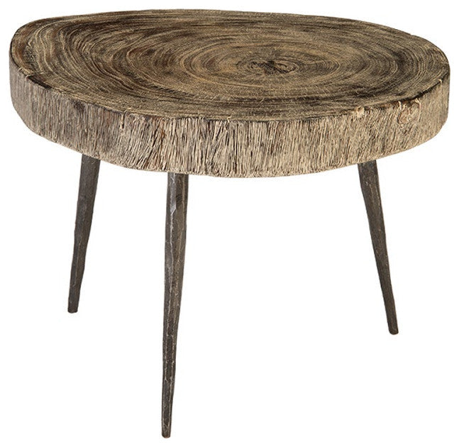 Crosscut Coffee Table, Gray Stone, Forged Legs