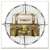 Pink and Brown Luggage Stack Illustration with Compass Rose Wall Plaque, 12"x12"