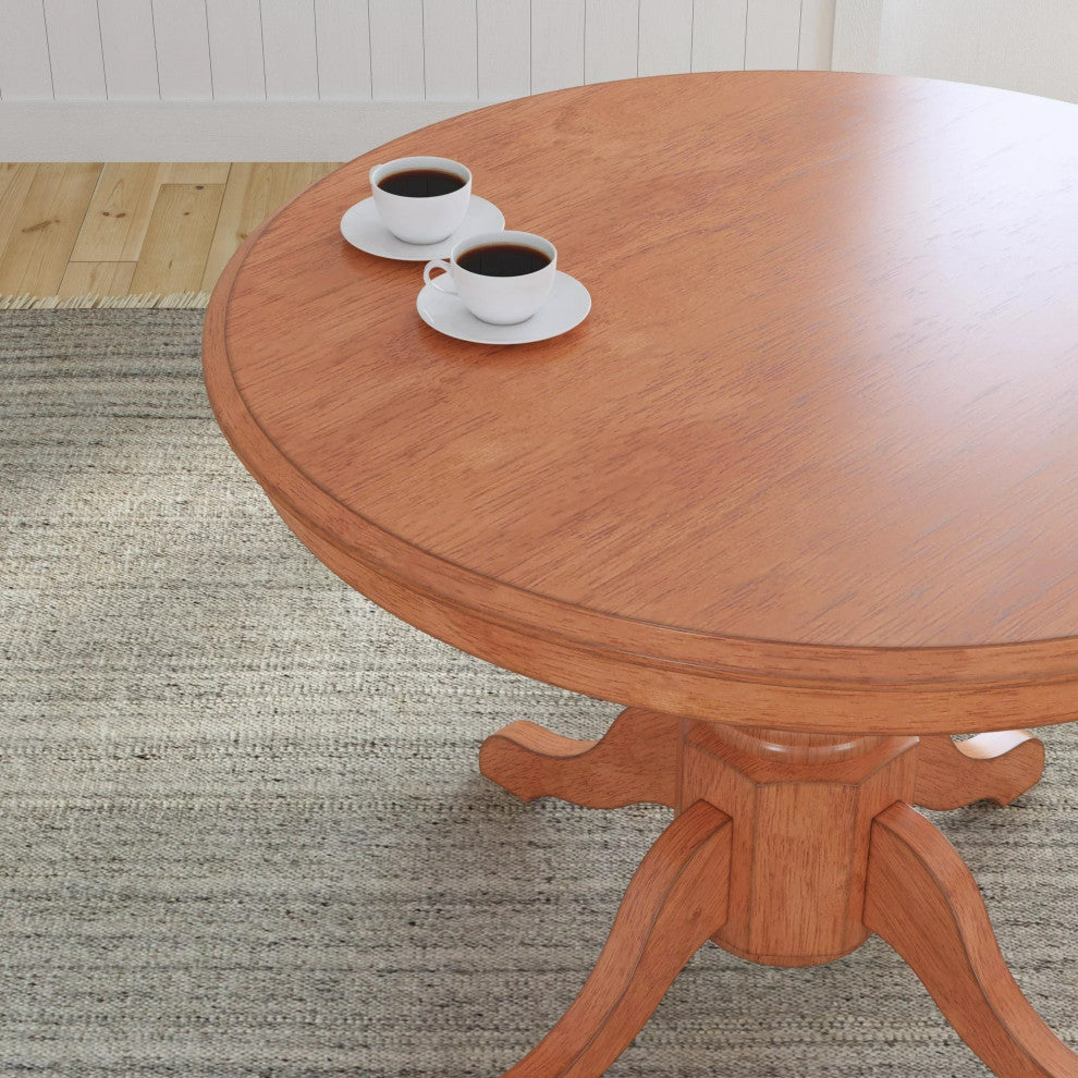 Classic Dining Table, Hardwood Frame With Pedestal Base & Round Top, Cottage Oak