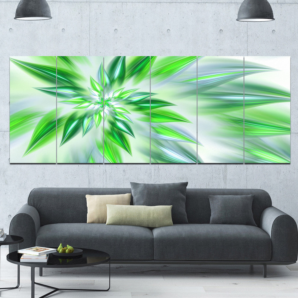 Exotic Dance of Green Petals, Floral Canvas Art Print, 70"x28", 6 Panels