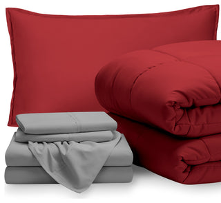 Bare Home 5-Piece Twin Bed-in-a-Bag, Red, Light Gray