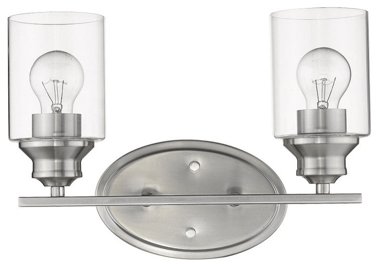 Two Light Silver Wall Light with Clear Glass Shade