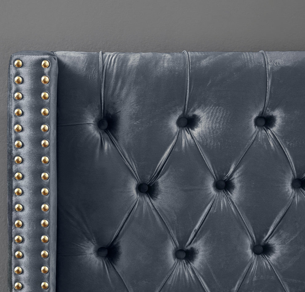 Barolo Velvet Upholstered Bed, Gray, Queen