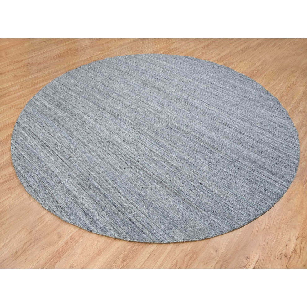 Coin Gray Hand Loomed Modern Striae Design Wool Round Oriental Rug 11'10"x11'10"