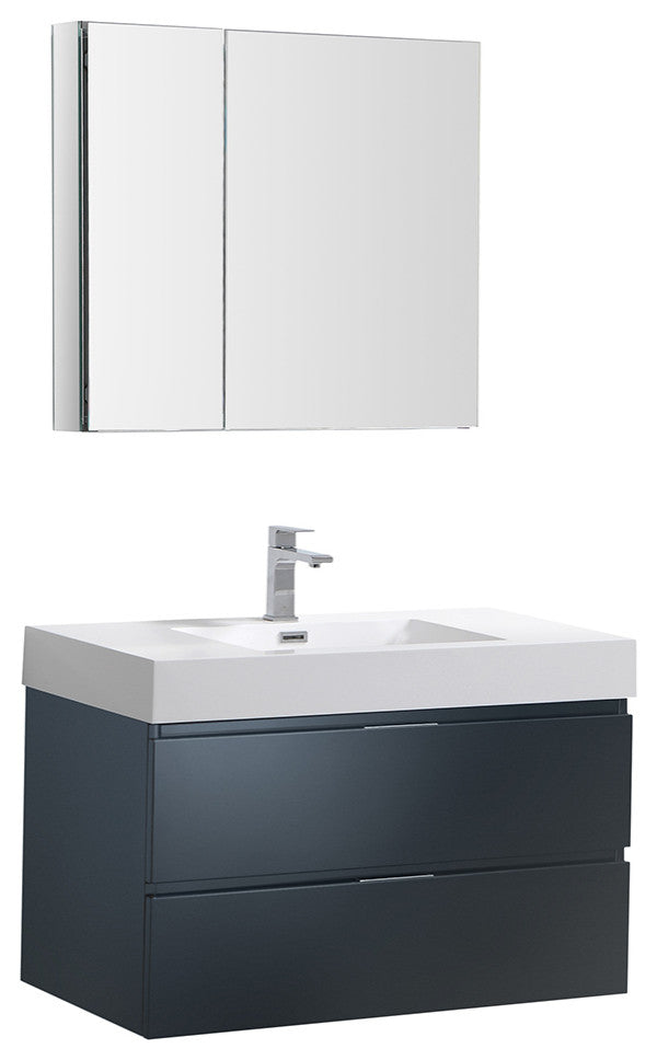 Valencia Wall Hung Bathroom Vanity, Medicine Cabinet, Dark Slate Gray 36"