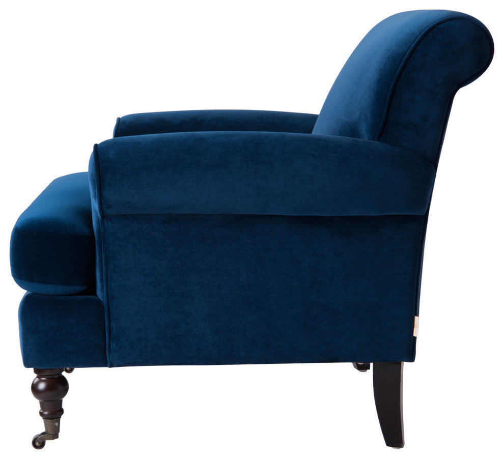 Lawson Accent Arm Chair With Casters, Navy Blue Velvet