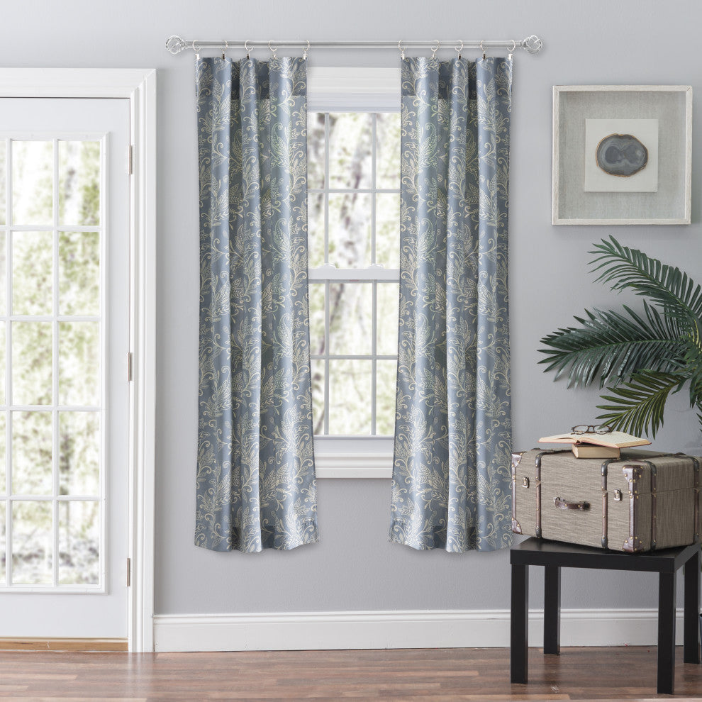 Lexington Leaf Tailored Panel Pair, Blue, 56" X 63"