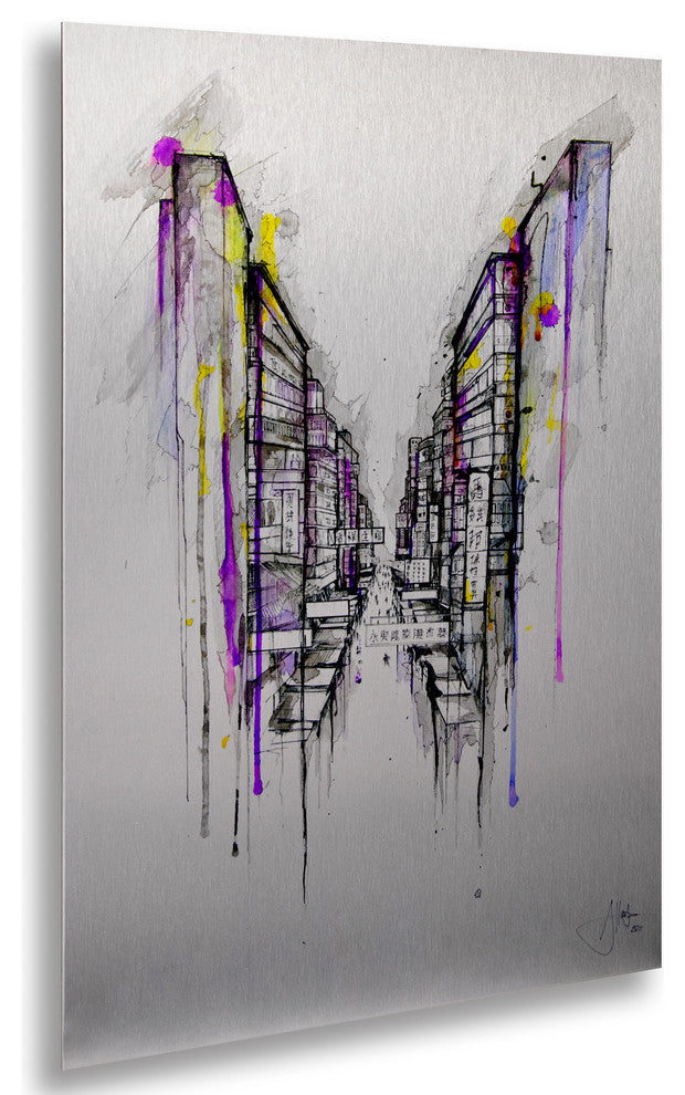 Marc Allante 'This City Sleeps' Floating Brushed Aluminum Art, 16x22