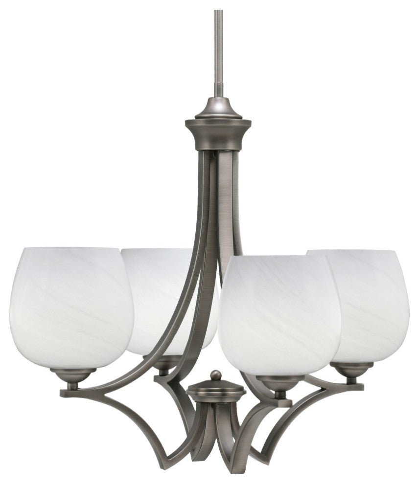 Zilo Uplight, 4 Light, Chandelier, Graphite Finish With 6" White Marble Glass