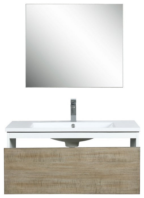 Scopi Modern 36" Rustic Acacia Bathroom Vanity Set, Labaro Rose Gold Faucet